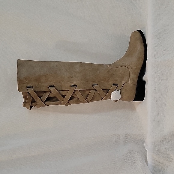 Womens Carly Riding Boot with Almond-Toe and Zig Zag Lace Detail - Picture 3 of 6